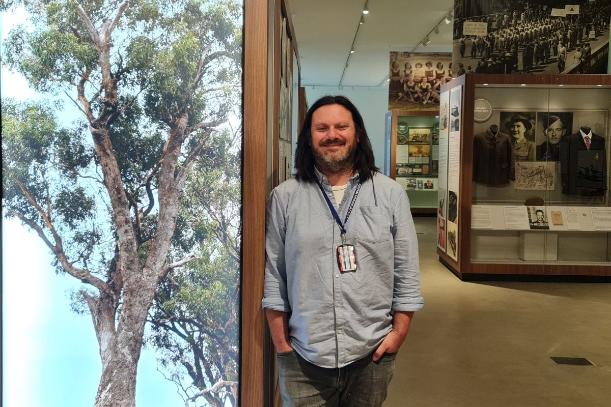 Museum of the Riverina Assistant John Riddell in foyer of the Museum of the Riverina - Botanic Gardens site