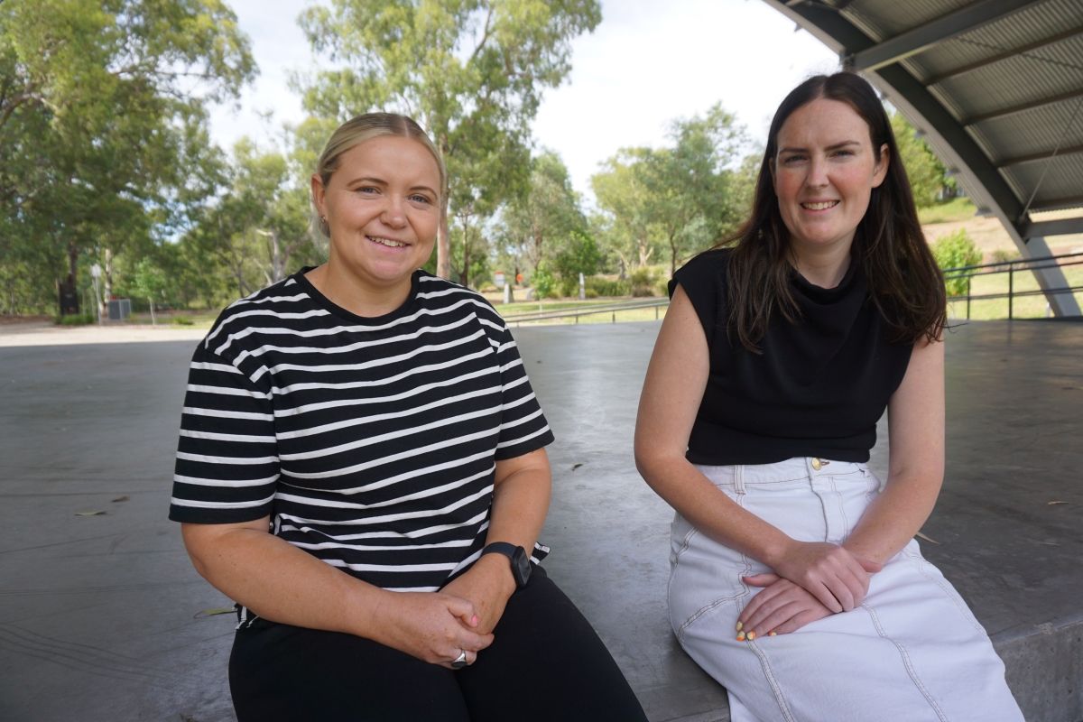 Events Officer Amy McDonnell and Acting Destination & Events Coordinator Emma Corbett at announcement of the nominations for the 2025 Australia Day Awards at the main stage, the Beach.