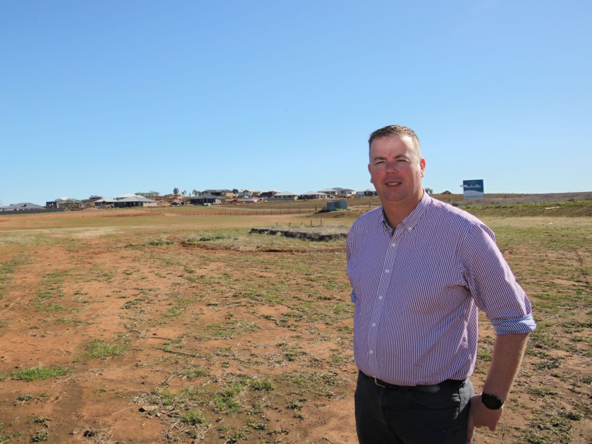 Man standing in front of open park land