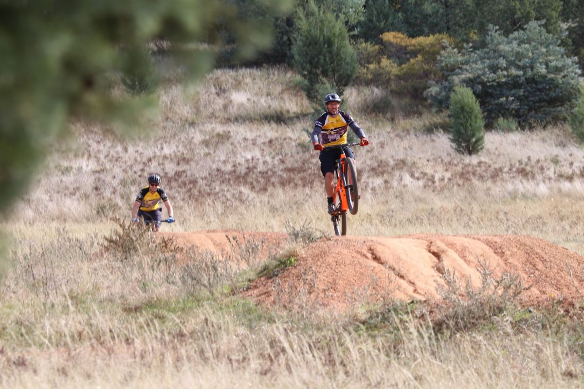 Mountain bike riders on track