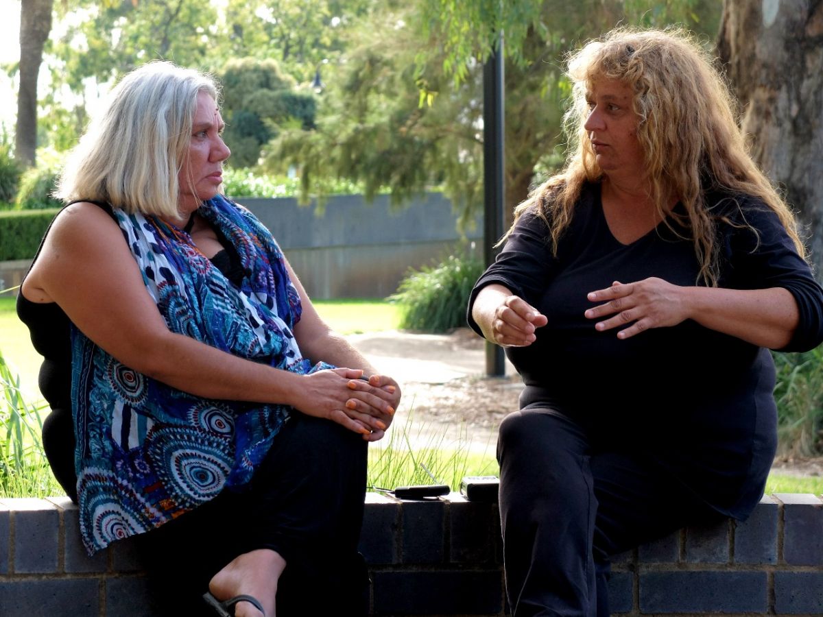 Two First Nations women Aunty Cheryl Penrith and Aunty Lorraine Connelly-Northey 