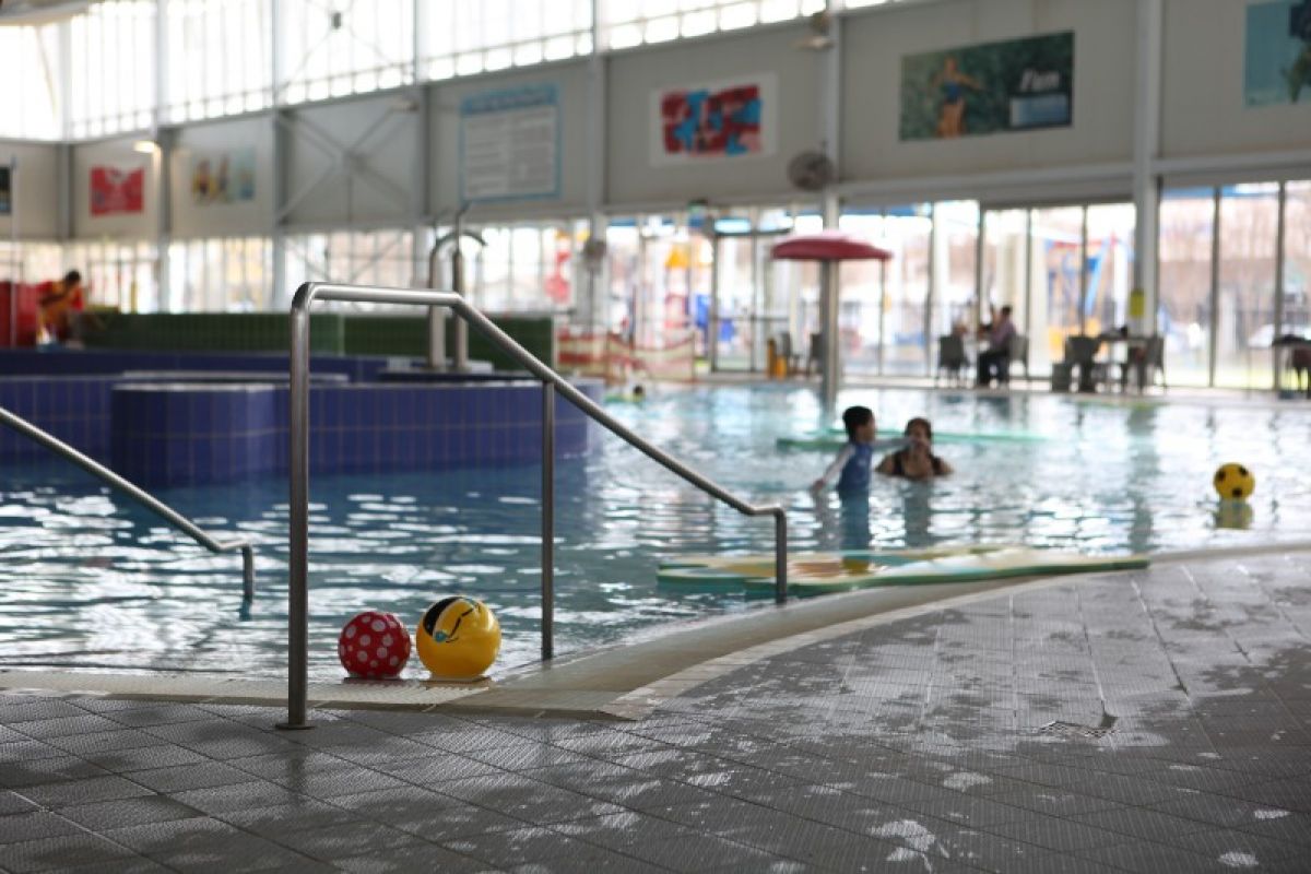 An indoor pool setting